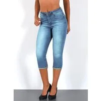 ESRA Caprijeans Damen 3/4 Capri Jeans Hoch-Bund Sommer Hose kurze Jeans Shorts J740 High Waist Capri Jeans Damen Sommer Hose Stretch-Jeans bis Übergröße