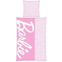Herding Jugendbettwäsche 135x200cm Barbie Rosa Weiß Schriftzug, Renforcé, 2 teilig, für Barbie Fans, Schriftzug, mit Reißverschluss