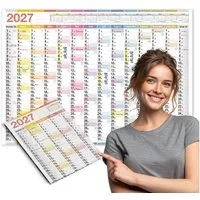 TOBJA Wandkalender Wandkalender 2027 A1 Color Line 14 Monate – XXL, 60x84cm Wandplaner Jahreplaner Urlaubsplaner