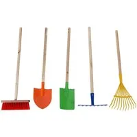 Home4Living Kinder-Gartenset Gartengeräte Set 5 teilig Kinder Schaufel Besen Harke Rechen, (Kinder-Gartengeräte Set 5-teilig, 5-tlg), 5-teilig