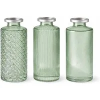BOLTZE GRUPPE GmbH Tischvase 3er Set Glasvasen Boho Vintage mit Metallic-Rand, Strukturiert, Metallisiert