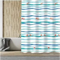 MSV Duschvorhang DEEP OCEAN Breite 180 cm, Textil-Duschvorhang, 100% Polyester, wasserabweisend, Anti-Schimmel-Effekt, waschbar 30°, maritimes Design, Farbe weiß / bunt, 180 x 200 cm