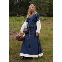 Battle Merchant Ritter-Kostüm Hochmittelalterkleid Alvina mit Trompetenärmeln Blau/Natur Größe L