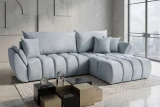 Ecksofa Schlafsofa Sofa COLLIN in Stoff Monolith Hellgrau Ottomane Rechts