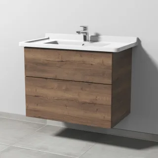 Sanipa 3way Waschtischunterbau zu Duravit Starck 3 Waschtisch mit 2 Auszügen, Eiche-Tabak SM71150