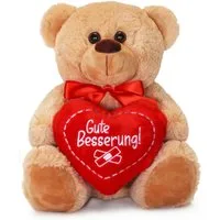 matches21 HOME & HOBBY Plüschfigur Teddybär mit Herz GUTE BESSERUNG Plüsch-Teddy braun 25 cm (1-St), Süßes Kuscheltier als Valentinstag Liebe Geschenk