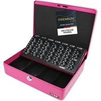 HMF Geldkassette abschließbare Bargeldkasse mit EURO-Münzzählbrett und Scheinfach, hochwertige Geldzählkassette mit Schlüssel, 30 x 24 x 9 cm, pink