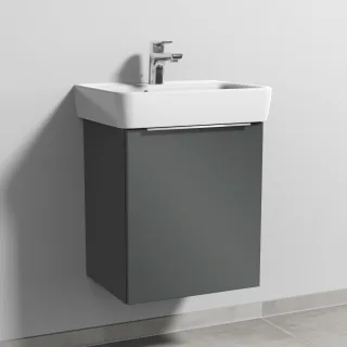 Sanipa 3way Waschtischunterbau zu Geberit Renova Plan Waschtisch mit 1 Tür, Anthrazit-Glanz UF87379