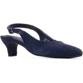 Hush Puppies Nahla Schnalle Kitten Heel Leder Damen Navy Runde Slingback Schuhe