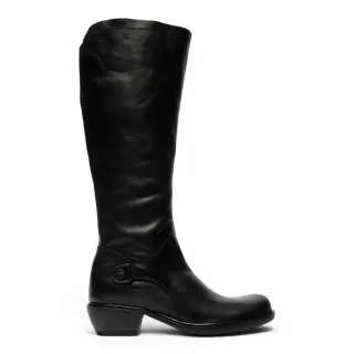Fly London Damen Schwarze Leder-Reitstiefel mit hohen Absätzen – MISTRY