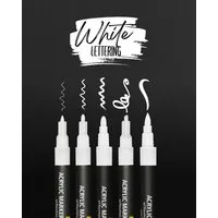 Online Pen Fineliner White Lettering, (5x weiße Acryl-Stifte, deckend, Handlettering-Stifte mit verschiedenen Spitzen), Fineliner, Brushpen, Kalligrafie-Stift