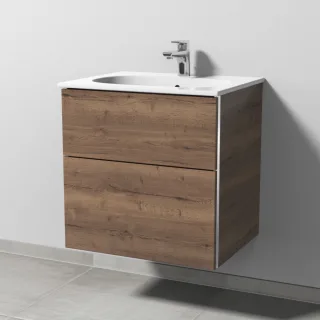 Sanipa 3way Waschtischunterbau zu Geberit Acanto Slim Waschtisch mit 2 Auszügen, Eiche-Tabak BR41050