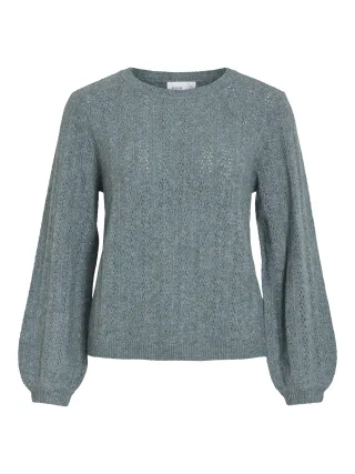 VILA - VILIGA POINTELLE L/S O-NECK TOP -NOOS Balsam Green - Gr. - XL