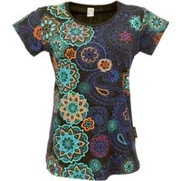Guru-Shop T-Shirt Boho T-Shirt mit Stickerei und Druck, Baumwoll.. Festival, Ethno Style, alternative Bekleidung