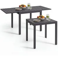 tectake Gartentisch Balkontisch für 4–6 Personen aus Aluminium, 80–160 x 80 x 75 cm (ausziehbarer Tisch Campos, 1-St., in dunkelgrau), ausziehbar, wetterfest und UV-beständig, Lamellenoberfläche