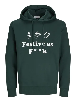 JACK&JONES - JJXMAS ONE COLOR FUNNY SWEAT HOOD scarab - Gr. - S