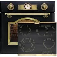 Kaiser Küchengeräte Backofen-Set Herd Set Autark Elektro Backofen, Selbstreinigung, Drehspieß, 8 Funktionen mit Glaskeramik Kochfeld 60 cm Einbau Herd 4 QuickHeat-Kochzonen Hi-Light Schwarz EH 6355 Em+KCT 6185 Em, mit 1-fach-Teleskopauszug, Retro Ele