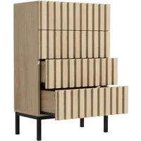 UEV Kommode schmal mit 4/5 Schublanden Sideboard Beistellschrank Buffet (Aufbewahrungskommode, Mehrzweckschrank aus Holz(Natur/Schwarz/Dunkelbraun), Schrank für Wohnzimmer,Schlafzimmer,Flur