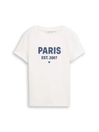 Denim Tom Tailor - T-Shirt mit Print off white - Gr. - L