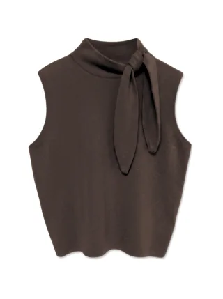 topshop - TSCASSI KNITTED TIE NECK TOP KNT NOOS Chocolate Brown - Gr. - XS