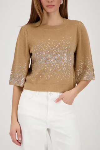 monari - Strickpullover mit Schmuck-Details biscotti - Gr. - 42