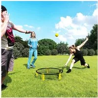 SPORTNOW Spielball mit Spielnetz, 3 Bällen, Tragetasche, Ballpumpe (Roundnet Set, 4-St., Spieleset), für Garten Strand Park drinnen, Gelb