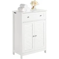 SoBuy Badkommode FRG238, Badezimmerschrank Sideboard Flurschrank Küchenschrank Badmöbel, Badschrank mit 2 Lamellentüren, Schublade, verstellbare Regalebene