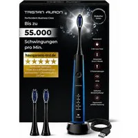 Tristan Auron Schallzahnbürste Elektrische Zahnbürste-55 000 VPM-5 Modi-2 Minuten Timer-Reiseetui, Aufsteckbürsten: 6 St., 2 Min. Timer, 60 Tage Akku, Ladestation, 5 Modi, ergonomisch angepasst