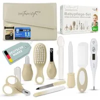 TPFFamily Babypflege-Set Neugeborene inkl. Pflegeartikel und MDR/EU-konformem Fiebertermometer, 11 tlg., 11-tlg. Erstausstattung fürs Baby - Schönes Geschenkset zur Geburt