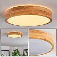 hofstein Deckenleuchte moderne Deckenlampe aus Metall/Bambus/Kunststoff in Weiß/Natur, LED wechselbar, 3000 Kelvin, Leuchte im angesagten Boho-Design (29, 5cm), 1700 Lumen, LED 16 W