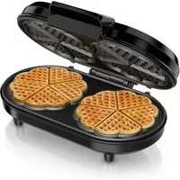 Arendo Waffeleisen Doppel Waffelautomat für 2 Herzwaffeln, Antihaftbeschichtung, Regler, 1000 W, Duo Waffel Maker, Temperaturregler, Doppelwaffeleisen, Waffelbackgerät