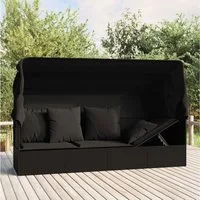 furnicato Loungebett Outdoor-mit Dach und Kissen 203x65x127 cm Schwarz, 1 Teile, UV-beständige Sonnenliege mit verstellbaren Seiten und 5 Kissen