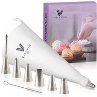 Villkin Spritzbeutel, Spritztülle zum Dekorieren/Befüllen/Formen - inkl. Putzbürste (33,5cm, 6x Spitzen, 1x Tülle, 1x Adapter, 1x Putzbürste) Spühlmaschienengeeignet, Wiederverwendbar