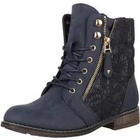 Elara Damen Schnürstiefeletten mit Spitze, Reißverschluss und Zierdetails Schnürstiefelette