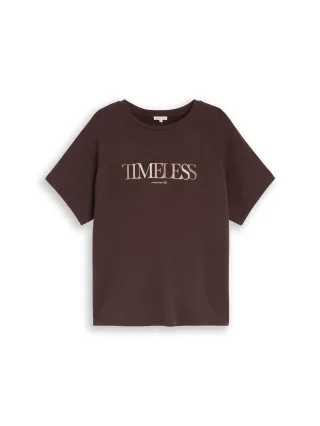 Tom Tailor - Plus Size - Scuba T-Shirt mit Schriftzug java dark brown - Gr. - 46