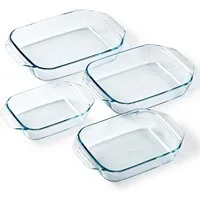 PYREX Auflaufform Let's Share Auflaufformen-Set, rechteckig, 1,4–4 l, Borosilikatglas, (4-St), hitzebeständig, mikrowellengeeignet, BPA-frei