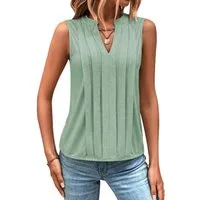 DEBAIJIA Kurzweste Damen Tank Top Plissee V-Ausschnitt Ärmellos T-Shirt Sommer Elegant