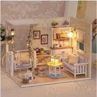 LA CUTE Puppenhaus DIY Puppenhaus Holz Miniatur Set mit Möbel LED Beleuchtung Selbstbau, (DIY Puppenhaus Zimmer zum Selbstaufbauen mit Möbel und Beleuchtung, Miniatur Puppenhaus Set mit Möbel LED Licht Zubehör zum Basteln), Realistische LED-Beleuchtu