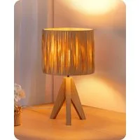EDISHINE LED Nachttischlampe mit Seil-Lampenschirm, vintage Dekolampe, LED wechselbar, Warmweiß, Tischlampe holz mit Leuchtmittel, Boho Tischleuchte für Schlafzimmer