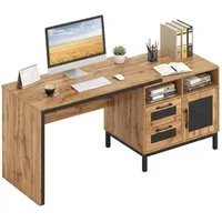 COSTWAY Computertisch, Mit 2 offene Fächer, 2 Schubladen & ein eintüriger Schrank
