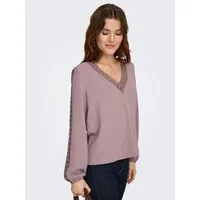 ONLY Langarmbluse ONLGREGOR METTE LS LACE TOP WVN Kunstfaser, regular fit, V-Ausschnitt, Regular Waist