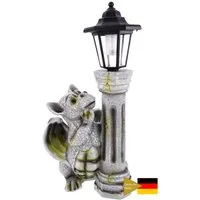 Kremers Schatzkiste Gartenfigur Drache mit LED Solarlaterne für Garten und Terrasse 45cm Figur