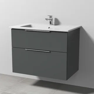 Sanipa 3way Keramik-Set Venticello Keramik-Waschtisch und Unterbau mit 2 Auszügen, Anthrazit-Matt UM32322