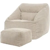 icon Sitzsack Riesen Sessel aus Cord Flauschig „Natalia" mit Hocker (Spar-Set, 1 x Sitzsack-Sessel, 1 x Fußhocker), Sitzsack XXL, Made in Germany, für Erwachsene & Kinder, für Wohnzimmer