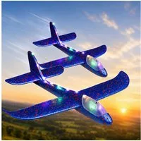 Haushalt International Spielzeug-Flugzeug Wurfflieger Segelflugzeug Spielzeug Schaumstoff 2er Set, (Set, 2-tlg., Packung), 47x49x12cm, Stecksystem, Blau, LED-Funktion