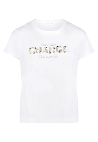 Betty & Co - T-Shirt mit Schriftzug und Rundhalsausschnitt weiß - Gr. - XL