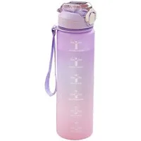 PFCTART Trinkflasche 1-Liter-Sport-Wasserflasche mit Strohhalm und Zeitmarkierung, BPA-frei, geeignet für Fitness / Radfahren / Camping / Laufen