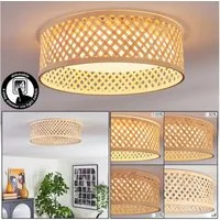 hofstein Deckenleuchte Deckenlampe aus Metall/Bambus/Kunststoff in Naturfarben/Weiß, ohne Leuchtmittel, Deckenleuchte Boho-Design, dimmbar über Wandschalter, 16W, 2000 Lumen
