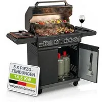 Juskys Gasgrill Savannah, 4+1 Brenner, 14,5 kW, Gusseisen Rost, Thermometer, Seitenablagen