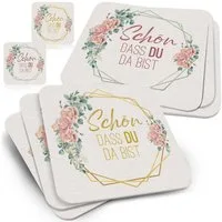 Funke & Brand Bierdeckel Schön, dass du da bist florales Design - 50x Ausgefallene Tisch-Deko